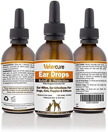 Vetercure Ear Drops For Any Pet- Relieve Your Pet From Ear and Reduce Odor In Just One Week-100% Natural Formula Tasted For Its Quality & Effectiveness